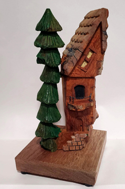 hand carved cottonwood bark gnome home, fairy house