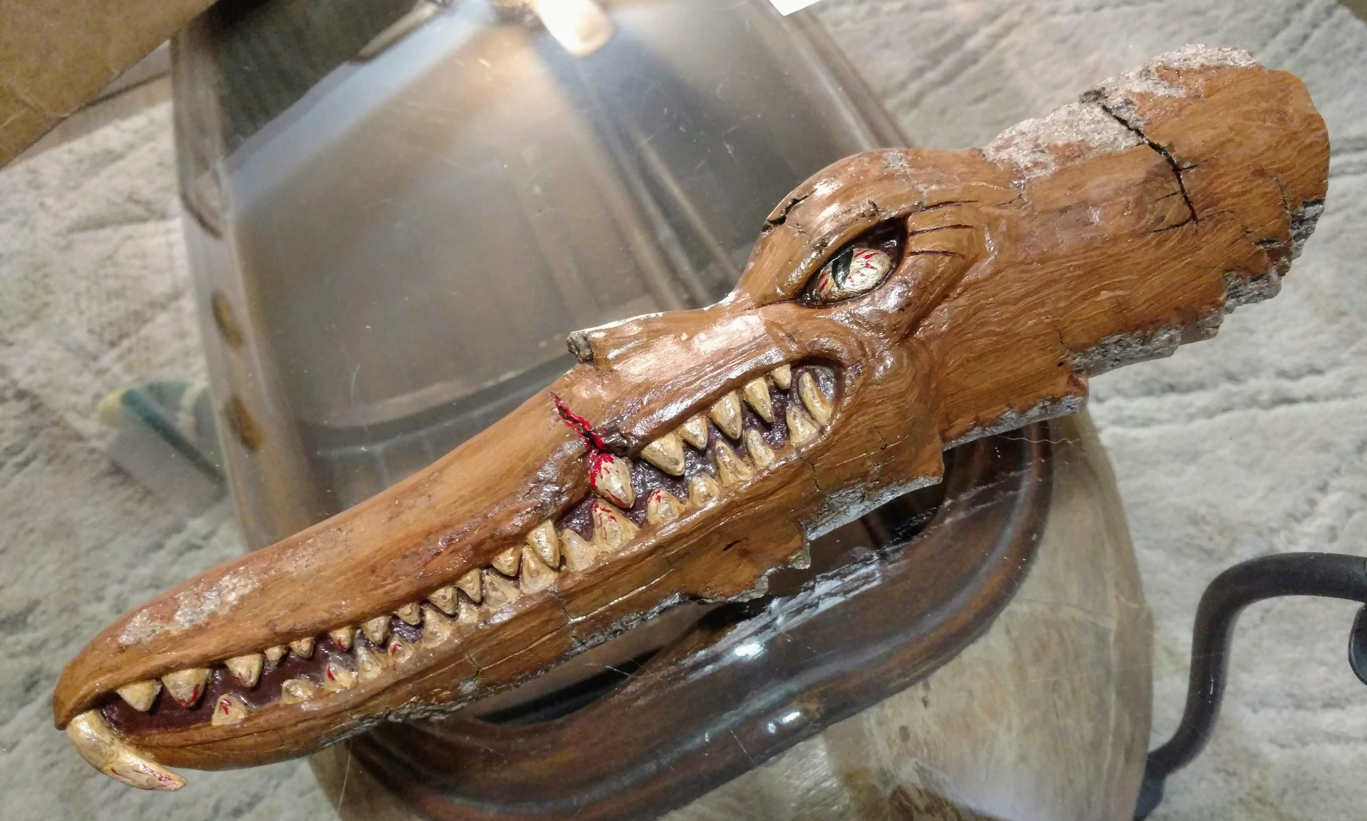 hand carved cottonwood bark dragon